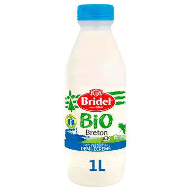 Lait demi-écrémé pasteurisé bio BRIDEL, 1l