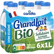 Lait UHT 1/2 écrémé biologique GRANDLAIT, 6x1l
