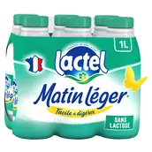 Lait sans lactose écrémé MATIN LEGER LACTEL UHT bouteille 6x1L