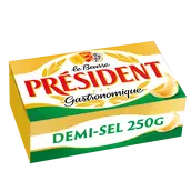Beurre gastronomique demi-sel PRÉSIDENT, 80%mg, plaquette de 250g