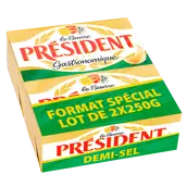 Beurre demi-sel 80%mg PRESIDENT plaquette 2x250g 500g