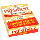 Beurre doux 82% de matière grasse PRÉSIDENT, plaquette 2x250g formatspécial