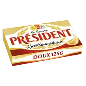 Beurre doux PRESIDENT, 82% de MG, plaquette de 125g