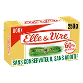 Beurre doux 60% MG ELLE&VIRE - plaquette 250g