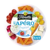 Plateau apéro(tomate cerise, céléri brche, maïs, chou-fleur, carotte,radis, olive, 2 sauces), FLORETTE, 600g