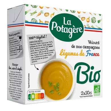 Velouté de légumes de nos campagnes bio LA POTAGERE, 2X30cl
