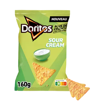 Chips tortillas de maïs DORITOS saveur sour cream, paquet 160g