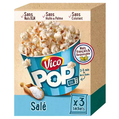 Pop corn micro-ondable pop salé, VICO, 3x80g