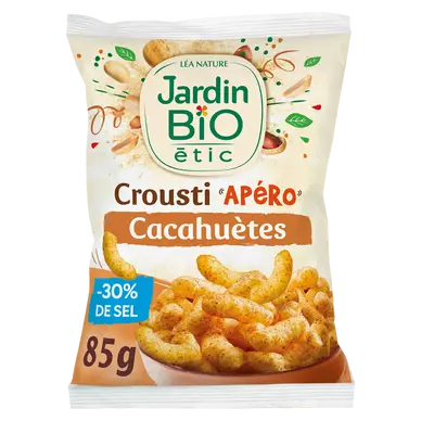 Biscuit apéritif Crousti apéro cacahuètes -30% de sel bio JARDIN BIO ETIC, sachet 85g