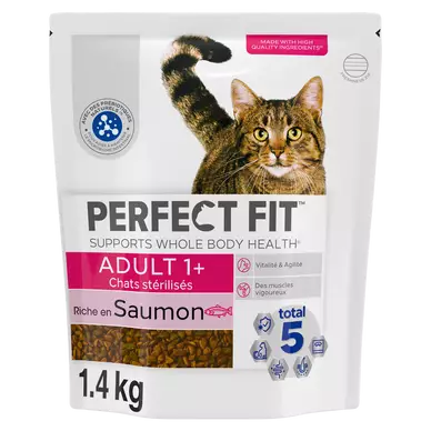 Croquettes chat stérilisé riche en saumon PERFECT FIT - 1,4kg