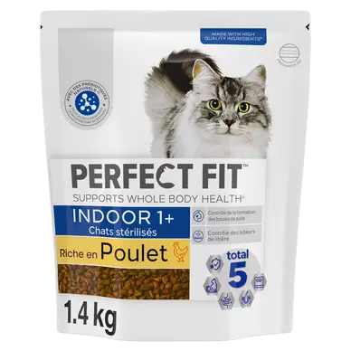 Croquettes chat stérilisé d'intérieur riche en Poulet PERFECT FIT - 1,4kg