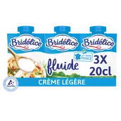 Crème légère fluide 12% de matière grasse UHT BRIDELICE, 3 briques de20cl