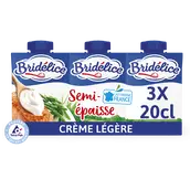 Crème légère semi épaisse 18% de matière grasse UHT BRIDELICE, 3X20cl