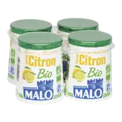 Yaourt au lait entier arômatisé citron bio MALO, pot carton 4x125g