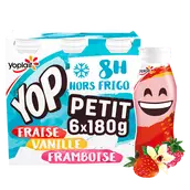 Yaourt à boire panaché fraise, vanille, framboise P'TIT YOP - 6x180g