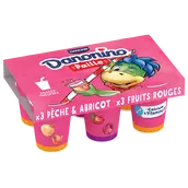 Yaourt à boire fruits rouges pêche abricot avec paille DANONINO - 6x100g