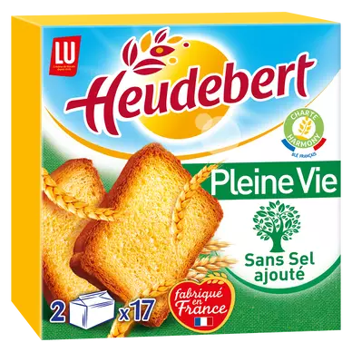 Biscottes Pleine vie Sans sel ajouté HEUDEBERT - Paquet de 34 tranches- 300g