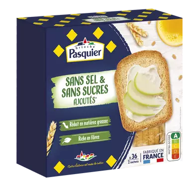 Biscottes sans sel & sans sucre ajoutés PASQUIER, 36 tranches, 300g