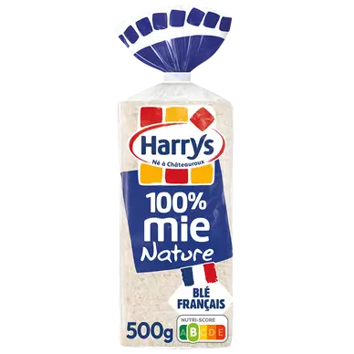 Pain de mie 100% Mie Nature sans croûte petites tranches HARRYS - 500G