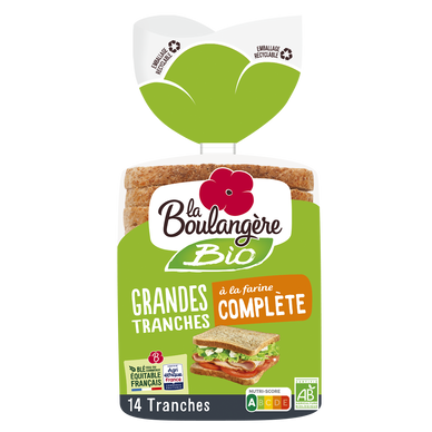 Pain de mie grandes tranches complet bio LA BOULANGERE - 12 tranches -500g