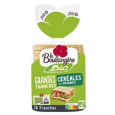 Pain de mie grandes tranches céréales bio LA BOULANGERE - 12 tranches- 500g