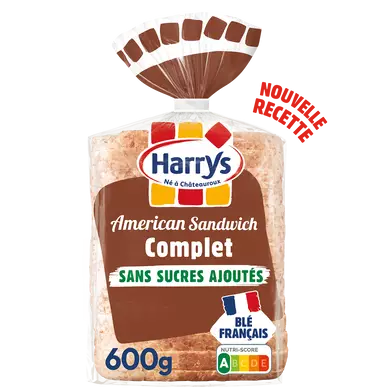Pain de mie Américan sandwich complet sans sucre ajoutés HARRYS 600g