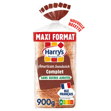 Pain de mie American Sandwich complet sans sucres ajoutés HARRYS 900g
