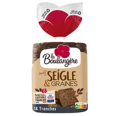 Pain de mie grandes tranches farine de seigle LA BOULANGERE - 12 tranches - 500g