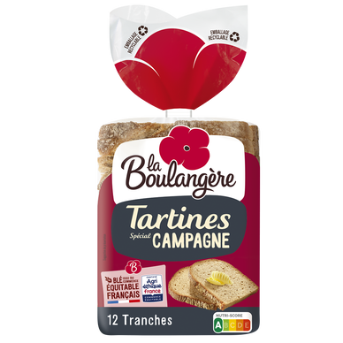Pain Tartines de campagne LA BOULANGERE - 12 tranches - 450g