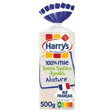 Pain de mie 100% Mie Nature sans croûte sans sucres ajoutés HARRYS - 500g
