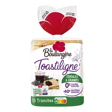 Pain de mie grandes tranches céréales Toastiligne LA BOULANGERE - 12 tranches - 500g