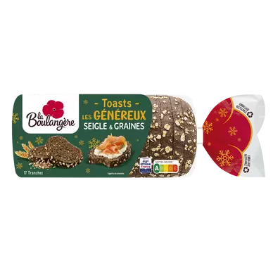 Toast les généreux spécial seigle&graines LA BOULANGERE, 250g
