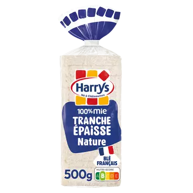 Pain de mie 100% Mie tranches épaisses Nature sans additifs HARRYS - 500g
