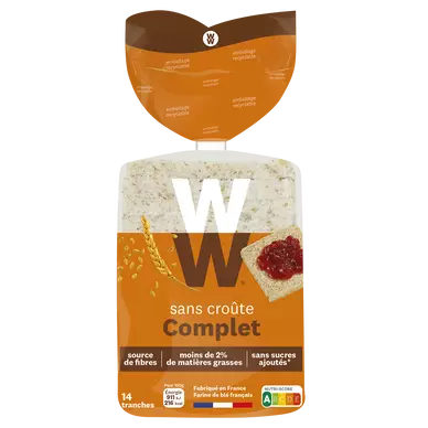 Pain de mie sans croute complet WW - 14 tranches , 330g