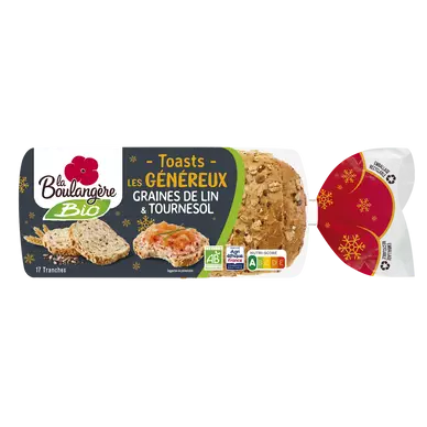 Toasts bio les généreux graines de lin et tournesol LA BOULANGERE 250g