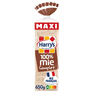 Pain de mie complet sans croûte Maxi sans additifs HARRYS - 650g