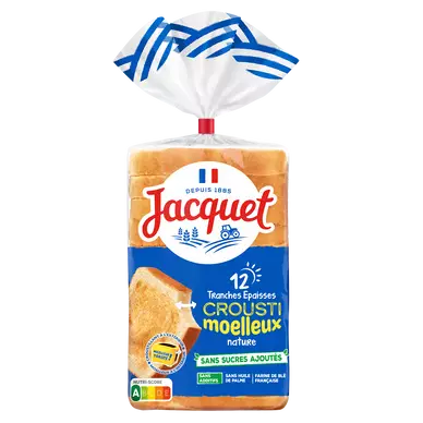 Pain de mie Crousti Moelleux(r) Nature Sans Sucres Ajoutés JACQUET - x12 tranches - 730g