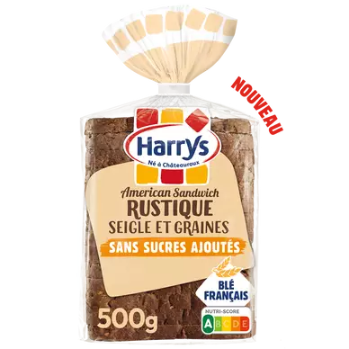 Pain de mie rustique seigle et graines sans sucre ajoutés HARRYS 500g
