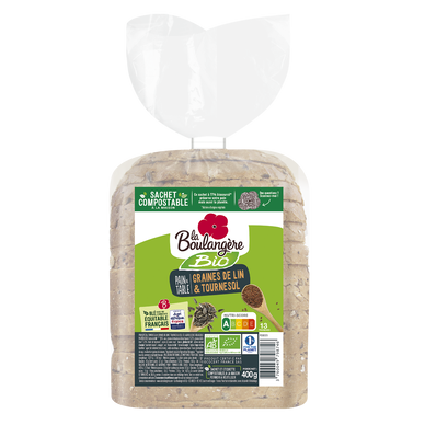 Pain de table graines de lin et tournesol bio LA BOULANGERE - 13 tranches - 400g