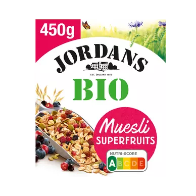Céréales bio muesli superfruits complètes JORDANS, boîte de 450g