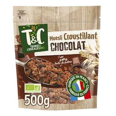 Muesli croustillant bio au chocolat TERRE & CEREALES, 500g
