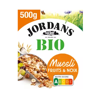 Céréales spécial fruits Muesli BIO JORDAN'S, boîte de 500g