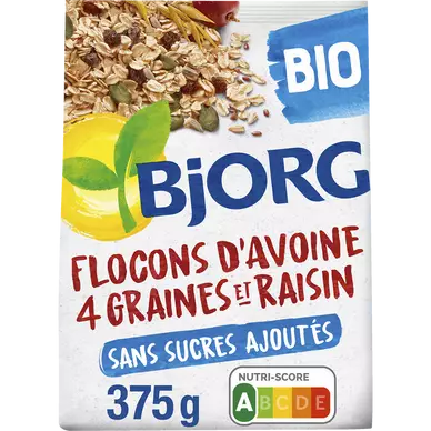 Céréales Flocons d'avoine 4 graines et raisins bio BJORG - 375g