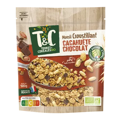 Muesli bio cacahuetes/chocolat TERRES ET CEREALES sachet 500g