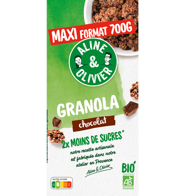 Mélange de flocons d'avoine, de graines et de pépites de chocolat bioALINE & OLIVIER, 700g