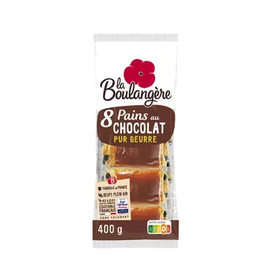 Pains au chocolat LA BOULANGERE, 8 unités, 400g