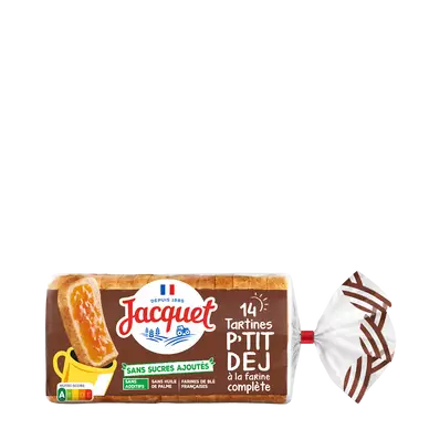 Pain de mie Tartine P'tit Déj(r) farine Complète Sans Sucres Ajoutés JACQUET - x14 - 410g