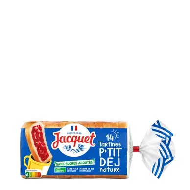 Pain de mie Tartine P'tit Déj(r) Nature Sans Sucres Ajoutés JACQUET -x14 - 410g