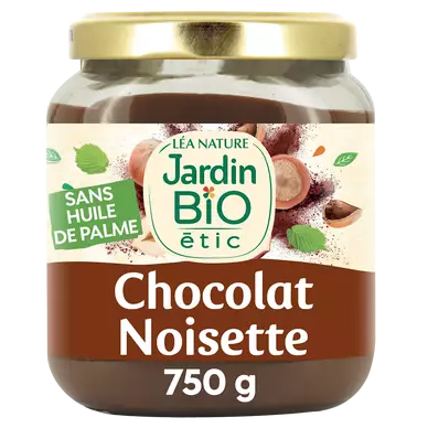 Pâte à tartiner chocolat noisette bio JARDIN BIO, pot verre 750g