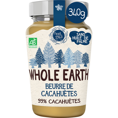 Beurre de cacahuètes smooth bio s/sucres ajoutés WHOLE EARTH - 340g